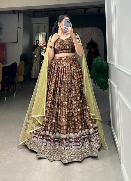 Lnb1014 Chinon Digital Print Lehenga With Blouse Dupatta Bulk Ordesr In India
